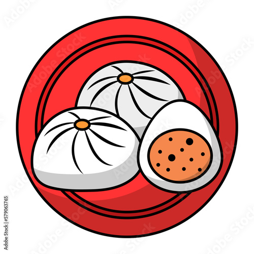 Chashaobao or manapua Concept,  keke pua'a or chao pao vector outline color icon design, Asian Cuisine symbol, Famous Dish Sign, Street Food stock illustration  photo