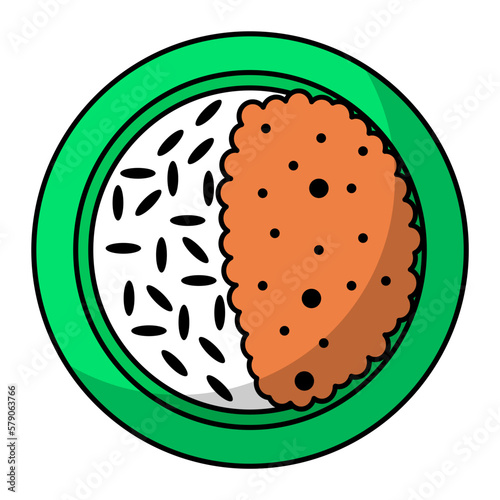 Kadhi Chawal Concept, curd curry with rice vector outline color icon design, Asian Cuisine symbol, Famous Dish Sign, Street Food stock illustration 