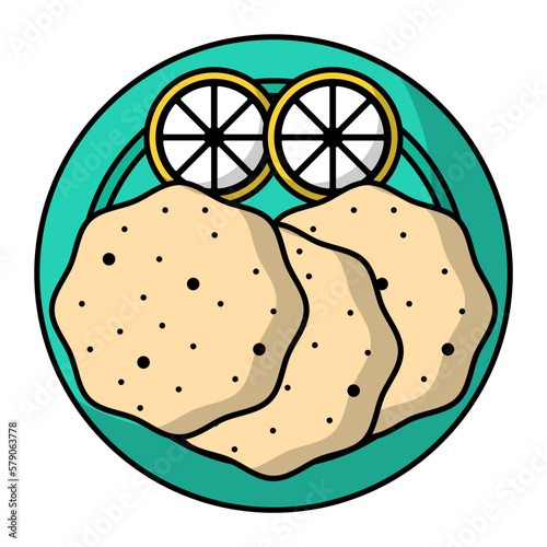 Fire-toasted papad Concept vector outline color icon design, Asian Cuisine symbol, Famous Dish Sign, Street Food stock illustration 