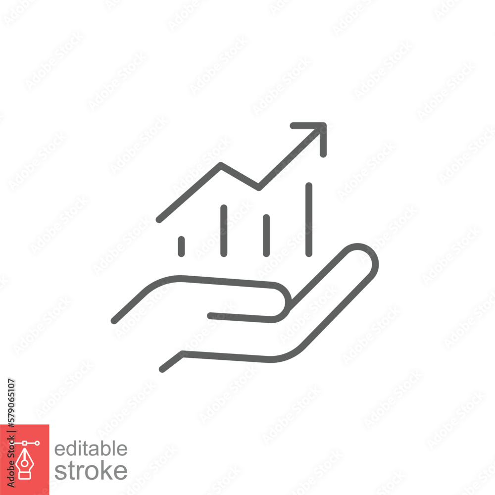 Hand and profit icon. Simple line style for web template and app. Future, pick, revenue, business, achievement, chart, diagram, vector illustration design on white background. Editable stroke EPS 10. Hand and profit icon. Simple line style for web template and app. Future, pick, revenue, business, achievement, chart, diagram, vector illustration design on white background. Editable stroke EPS 10.
