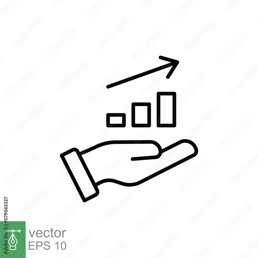 Hand and profit icon. Simple line style for web template and app. Future, pick, revenue, business, achievement, chart, diagram, vector illustration design on white background. EPS 10. Hand and profit icon. Simple line style for web template and app. Future, pick, revenue, business, achievement, chart, diagram, vector illustration design on white background. EPS 10.