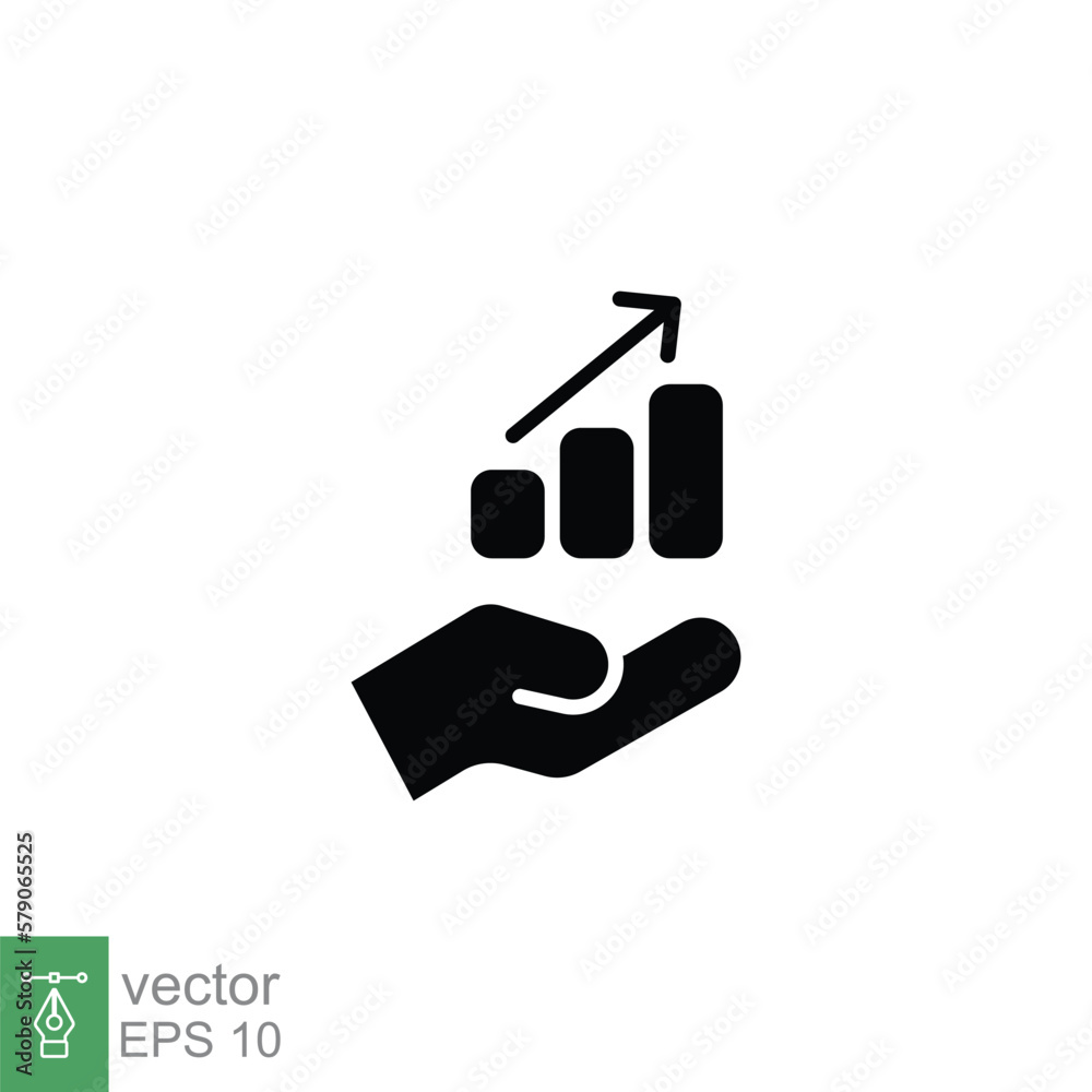 Hand and profit icon. Solid style for web template and app. Future, pick, revenue, business, achievement, chart, diagram, vector illustration design on white background. EPS 10.