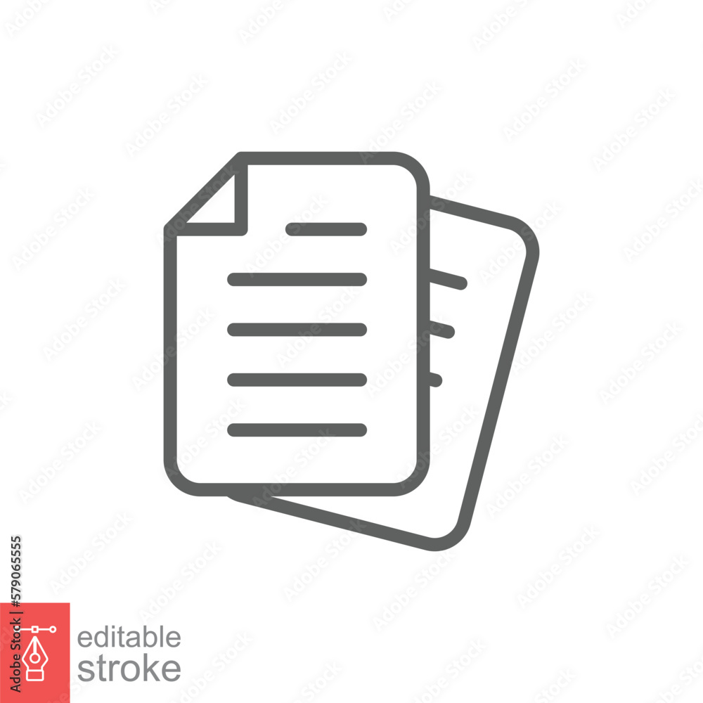 Document line icon. Simple outline style. Note, information, paper, sheet, pictogram, contract, copy concept. Page file, list text vector illustration isolated for web design. Editable stroke EPS 10. Document line icon. Simple outline style. Note, information, paper, sheet, pictogram, contract, copy concept. Page file, list text vector illustration isolated for web design. Editable stroke EPS 10.