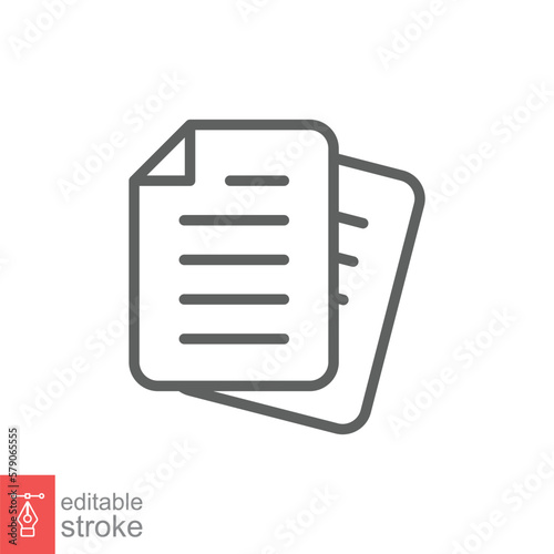 Document line icon. Simple outline style. Note, information, paper, sheet, pictogram, contract, copy concept. Page file, list text vector illustration isolated for web design. Editable stroke EPS 10. © Fourdoty