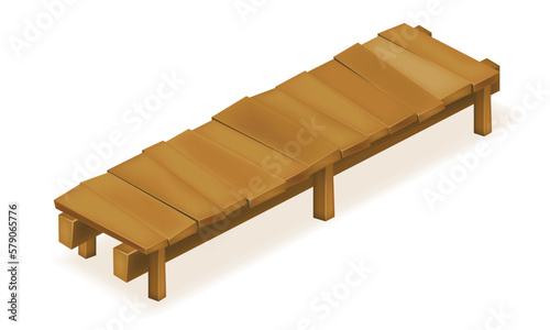 wooden old bridge to cross a river or pond vector illustration