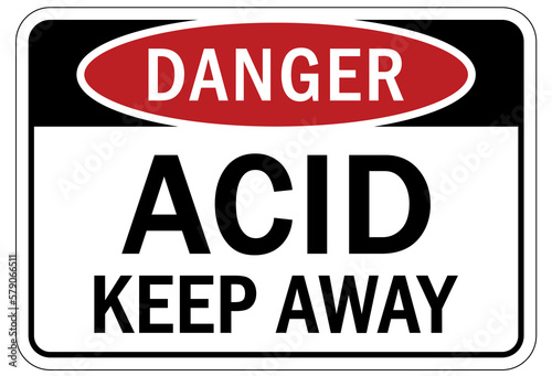 Acid chemical warning sign and labels keep away
