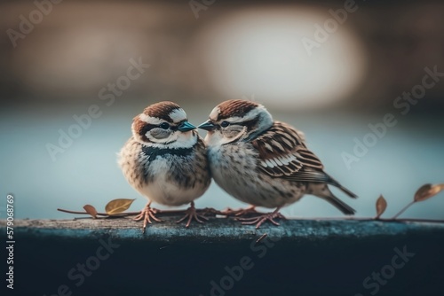Sweet Sparrow Pair on Delicate Branch, generative ai