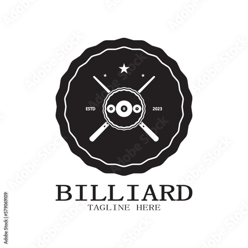simple billiards logo template illustration with billiard balls and sticks,design for billiards booth,billiards business,bills competition,mobile billiards game,app,badge,billiards sport,vector
