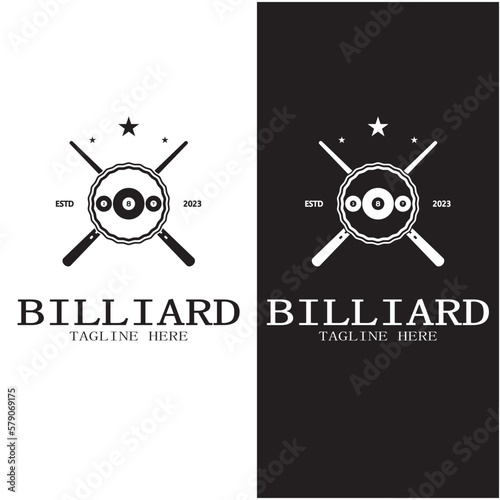 simple billiards logo template illustration with billiard balls and sticks,design for billiards booth,billiards business,bills competition,mobile billiards game,app,badge,billiards sport,vector