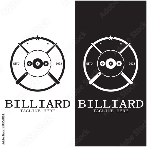 simple billiards logo template illustration with billiard balls and sticks,design for billiards booth,billiards business,bills competition,mobile billiards game,app,badge,billiards sport,vector