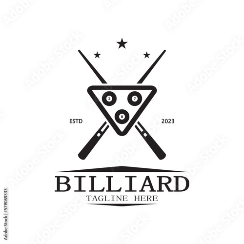 simple billiards logo template illustration with billiard balls and sticks,design for billiards booth,billiards business,bills competition,mobile billiards game,app,badge,billiards sport,vector