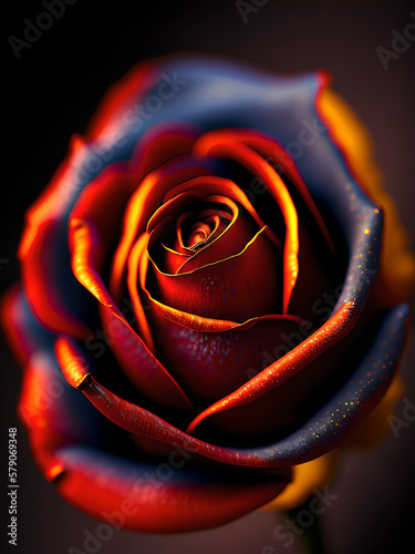 Starry red rose created with generative AI technology