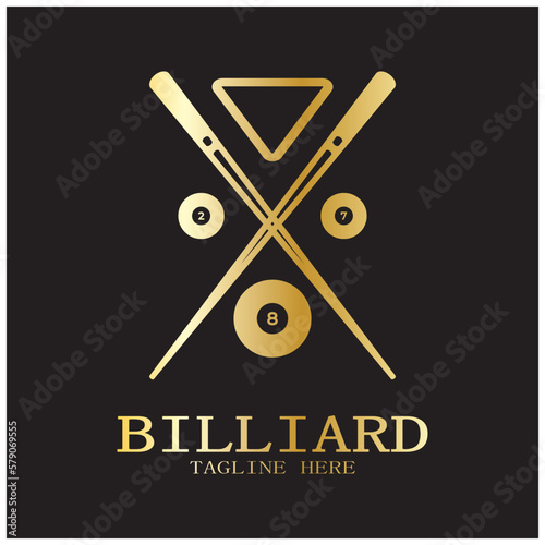 simple billiards logo template illustration with billiard balls and sticks,design for billiards booth,billiards business,bills competition,mobile billiards game,app,badge,billiards sport,vector