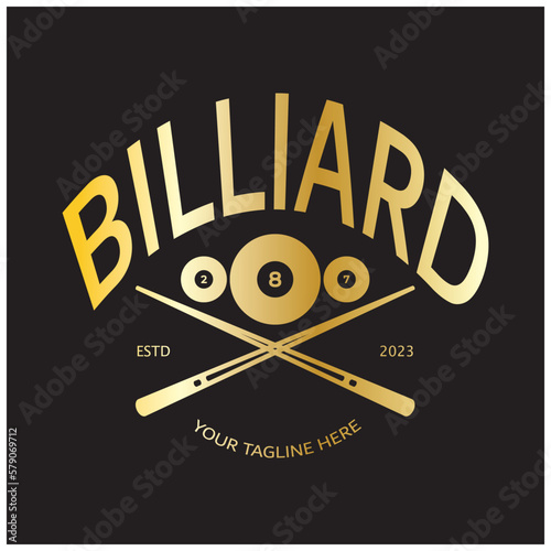 simple billiards logo template illustration with billiard balls and sticks,design for billiards booth,billiards business,bills competition,mobile billiards game,app,badge,billiards sport,vector