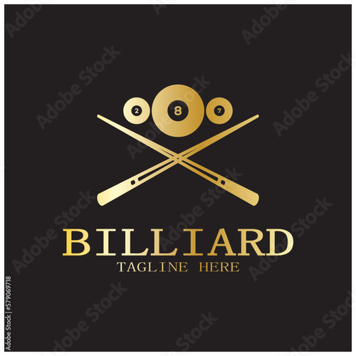 simple billiards logo template illustration with billiard balls and sticks,design for billiards booth,billiards business,bills competition,mobile billiards game,app,badge,billiards sport,vector