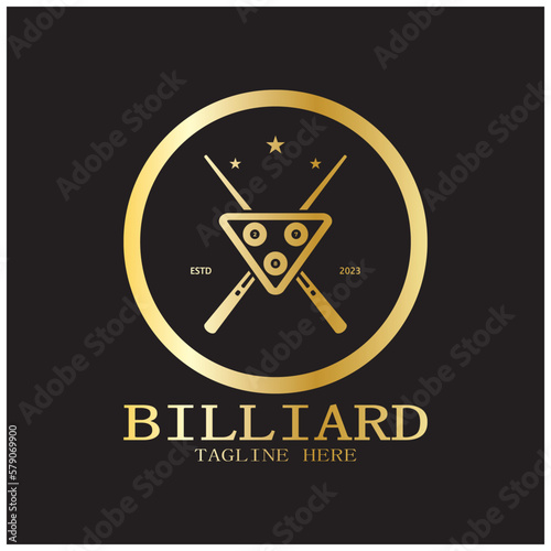 simple billiards logo template illustration with billiard balls and sticks,design for billiards booth,billiards business,bills competition,mobile billiards game,app,badge,billiards sport,vector