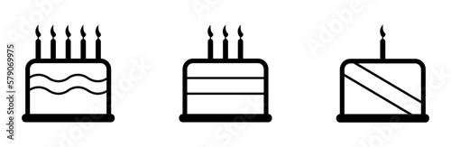 Cake with candle vector illustration. Happy birthday logo. Set of birthday cake.