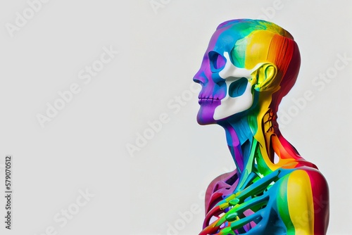A colorful rainbow skull head with a white background. Generative AI, Generative, AI
