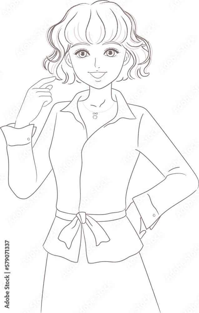Girl with Short Curly Hair Pointing to Head Girl with Short Curly Hair Pointing to Head