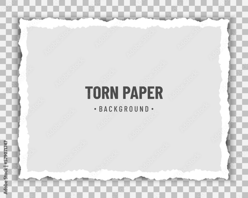 Piece of torn white paper with soft shadow on transparent background