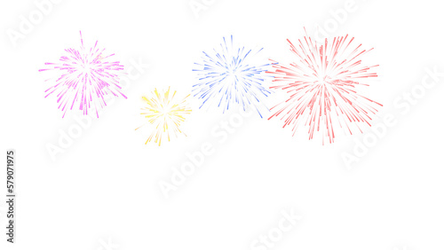 カラフル(ピンク色、黄色、青色、赤色)の花火つつのイラスト(背景透過) アルファチャンネル付png
