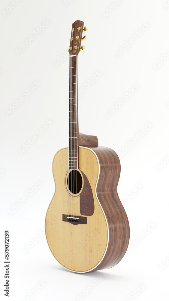 3D Rendering Classic Guitar on White Background
