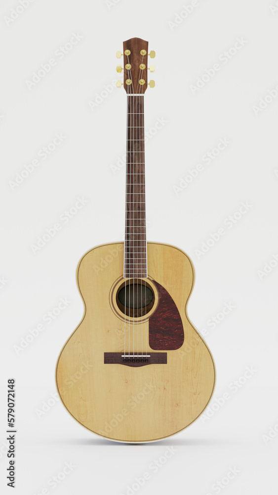 3D Rendering Classic Guitar on White Background