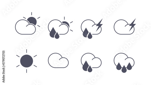 vector black and white weather symbol icon set,  cloud symbol. weather icon flat, suitable for ui ux, website design