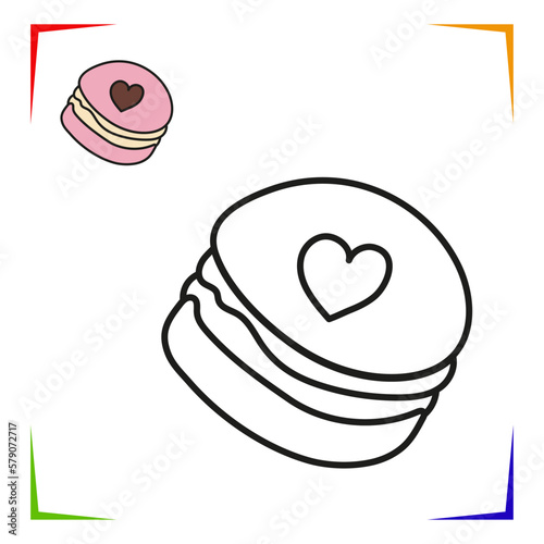 Macarons  Candy Coloring Page. Small cakes Vector Educational worksheet colored by sample Paint game