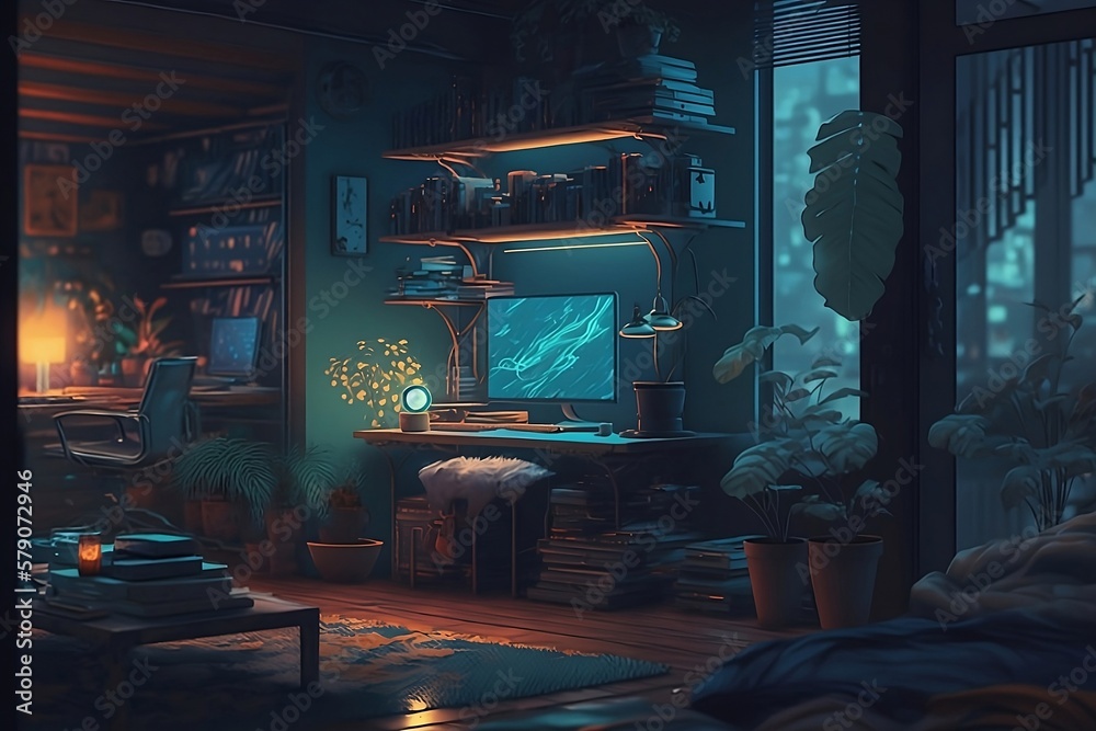 Living room loft in industrial style, lofi, futuristic concept, technology. generative ai
Living room loft in industrial style, lofi, futuristic concept, technology. generative ai
