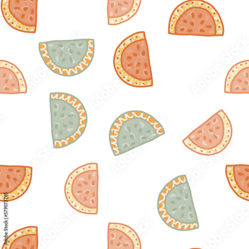 Seamless pattern with watermelon slices. Cute fruit backdrop