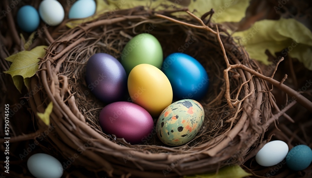 Nest with Easter eggs, generative AI Nest with Easter eggs, generative AI