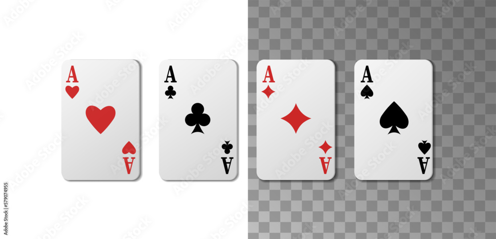 3s realistic vector icon. Playing cards of aces of diamonds clubs spades and hearts on white background. 3s realistic vector icon. Playing cards of aces of diamonds clubs spades and hearts on white background.
