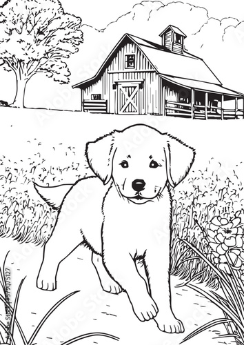 Coloring book for kids.Worksheets for teachers to teach.Dog running in park.