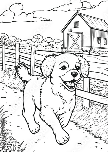 Coloring book for kids.Worksheets for teachers to teach.Dog running in park.