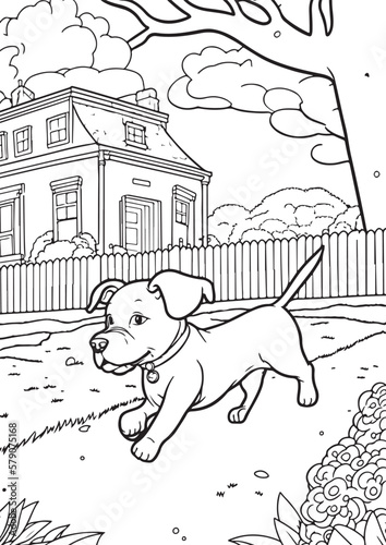 Coloring book for kids.Worksheets for teachers to teach.Dog running in park.