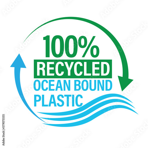 100% recycled ocean bound plastic vector icon set, blue and green in color