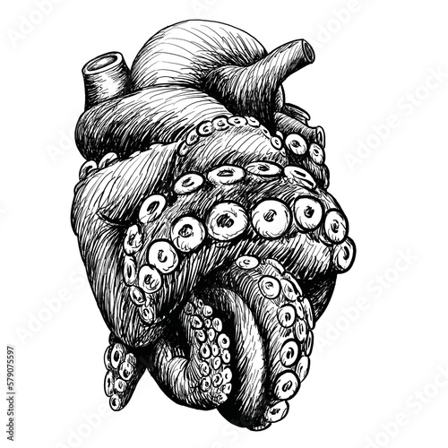 heart made of octopus arms, squid with knotty kraken  photo