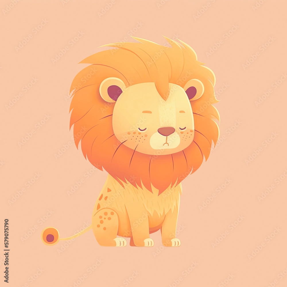Cute little lion, cartoon illustration. Generative AI art. Cute little lion, cartoon illustration. Generative AI art.