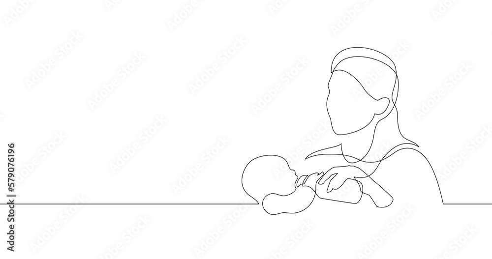 Animation of an image drawn with a continuous line. Mother feeds the child. Animation of an image drawn with a continuous line. Mother feeds the child.