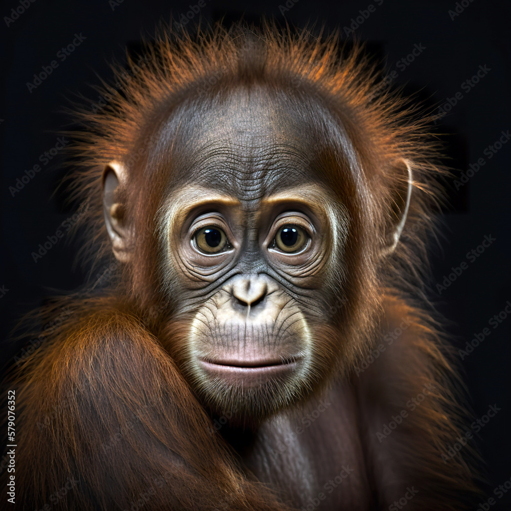 Portrait of young orang-utan in the rainforest Portrait of young orang-utan in the rainforest