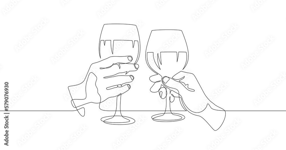 Animation of an image drawn with a continuous line. Hands holding wine glasses. Animation of an image drawn with a continuous line. Hands holding wine glasses.