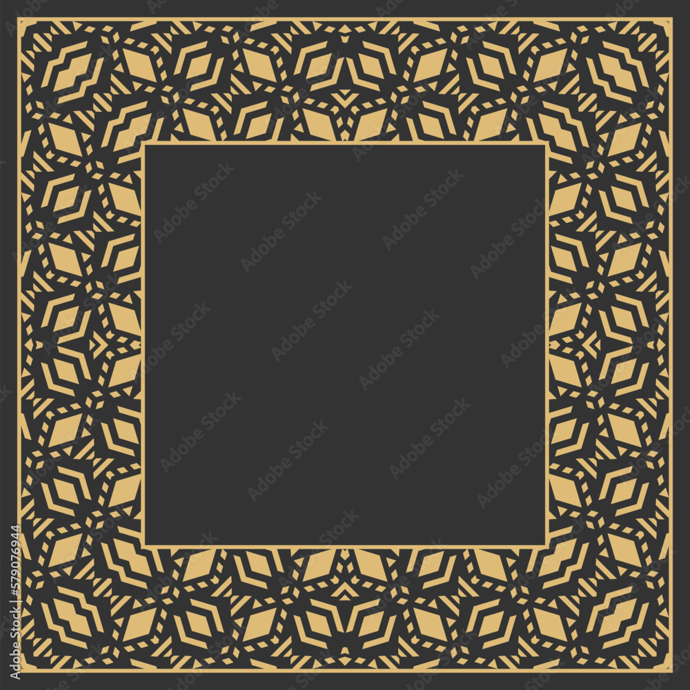 Circular decorative gold frame.