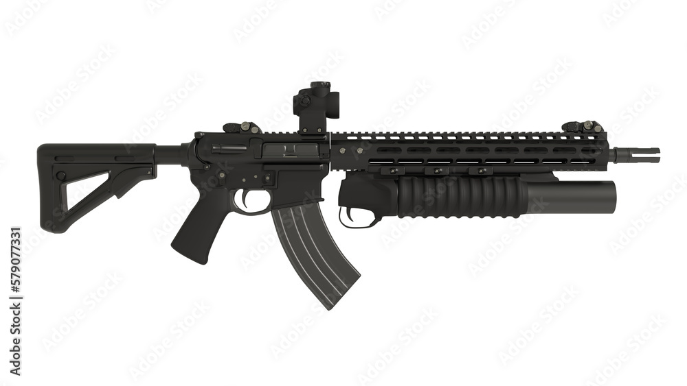 Black M4 - WAC-47 rifle. On white background. 3D illustration