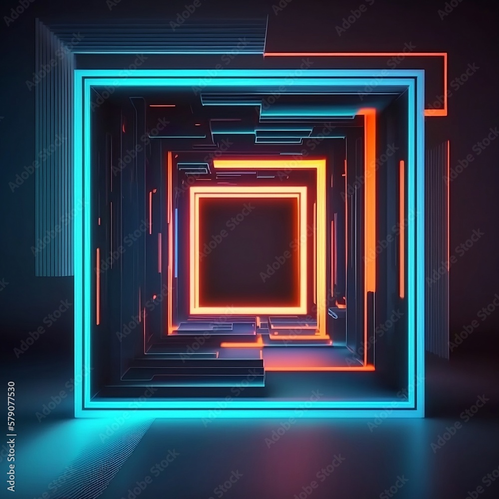 cube, néon, 3D, lumières
