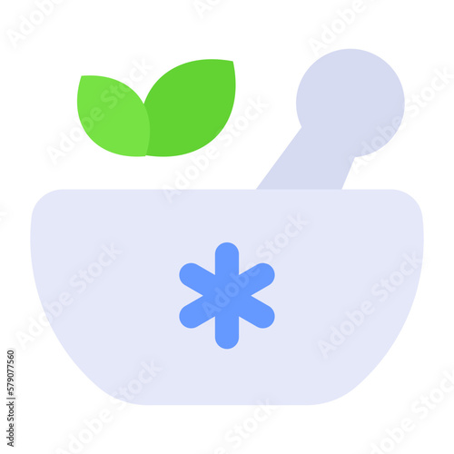 Mortar and pestle with herbs concept of herbal medicine vector