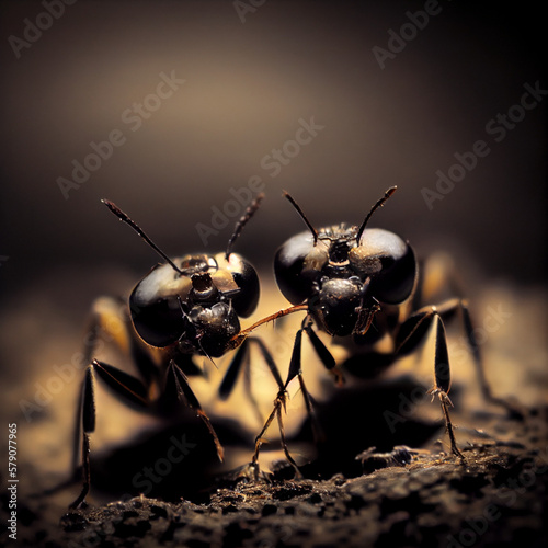 Ants seen on a dark background with macro image Generative AI © Daniel