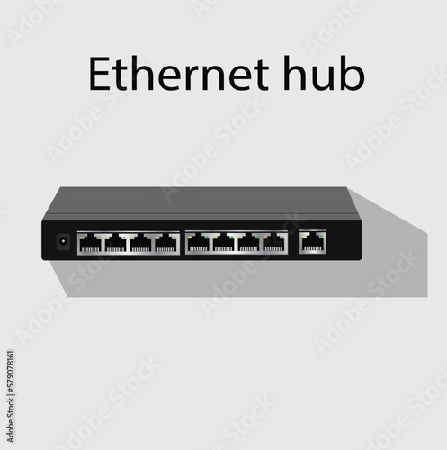 Ethernet hub, active hub, network hub, repeater hub, multiport repeater eight ports with one uplink port
