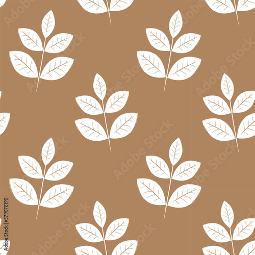 Seamless pattern of kraft eco paper with white plant 