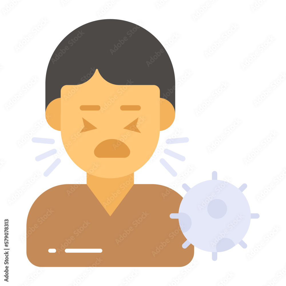 Sneezing Man avatar with coronavirus symbol denoting concept of sick Man Sneezing Man avatar with coronavirus symbol denoting concept of sick Man